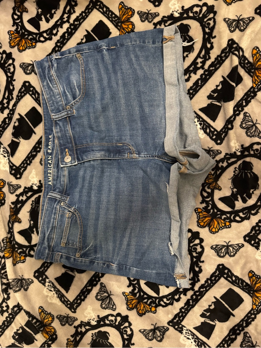 American Eagle Outfitters Light Blue Rolled-Hem Denim Shorts